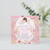 Blume Wasserfarbe Rosa Erstkommunion Einladungen (Stehend Vorderseite)