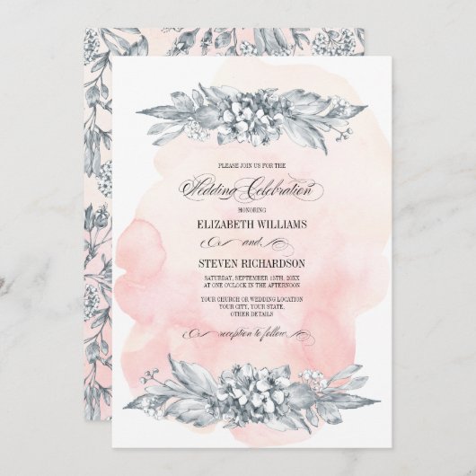 Blume Wasserfarbe Rosa Hochzeit Einladung (Vorne/Hinten)