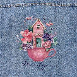 Blume Wasserfarbe Rosa Teacup Hütte Märchenhaft Jeansjacke