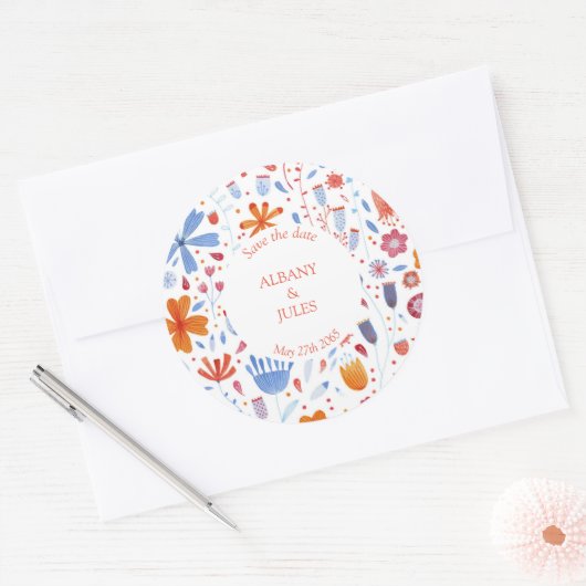 Blume Wasserfarbe Save the Date Runder Aufkleber (Umschlag)