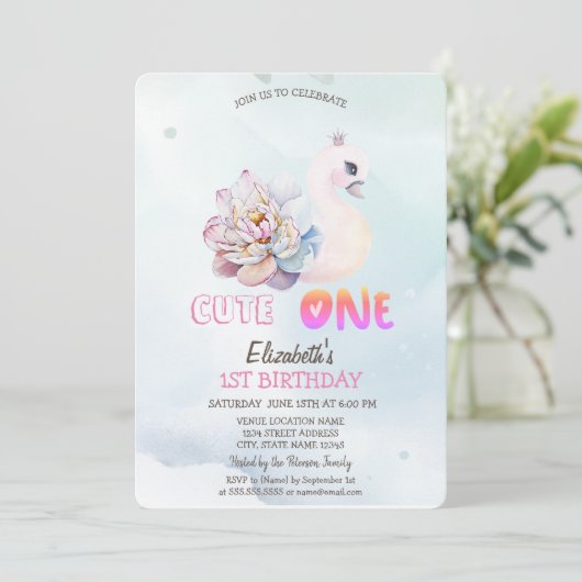 Blume Wasserfarbe Swan 1 Einladung (Stehend Vorderseite)