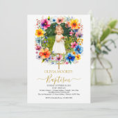 Blume Wasserfarbe Taufe Einladung (Stehend Vorderseite)