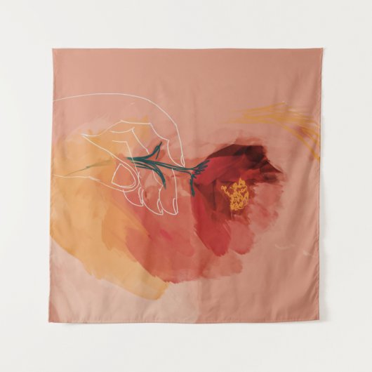 Blume Wasserfarbe und Linienzeichnung Wandteppich (Vorderseite (Horizontal))