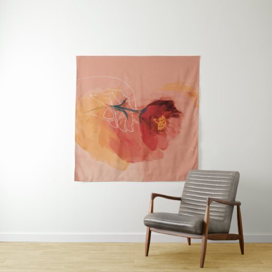 Blume Wasserfarbe und Linienzeichnung Wandteppich (Beispiel (Horizontal))