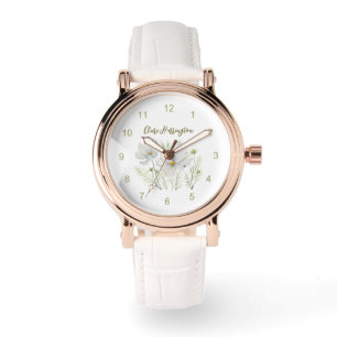 Blume Wasserfarbe Weißer Kosmos Botanische Malerei Armbanduhr