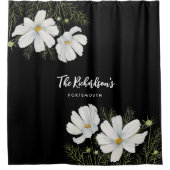 Blume Wasserfarbe Weißer Kosmos Botanische Malerei Duschvorhang (Vorderseite)