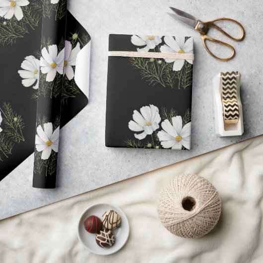 Blume Wasserfarbe Weißer Kosmos Botanische Malerei Geschenkpapier (Kunsthandwerk)