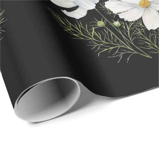 Blume Wasserfarbe Weißer Kosmos Botanische Malerei Geschenkpapier (Rolleneckpunkt)
