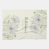 Blume Wasserfarbe Weißer Kosmos Botanische Malerei Geschirrtuch (Horizontal)