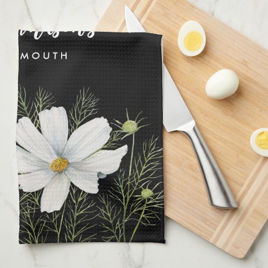 Blume Wasserfarbe Weißer Kosmos Botanische Malerei Geschirrtuch (Viertel Falte)