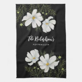 Blume Wasserfarbe Weißer Kosmos Botanische Malerei Geschirrtuch (Vertikal)