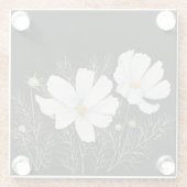 Blume Wasserfarbe Weißer Kosmos Botanische Malerei Glasuntersetzer (Rückseite)