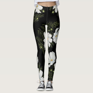 Blume Wasserfarbe Weißer Kosmos Botanische Malerei Leggings