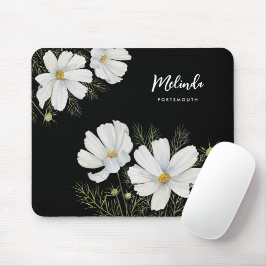 Blume Wasserfarbe Weißer Kosmos Botanische Malerei Mousepad (Mit Mouse)