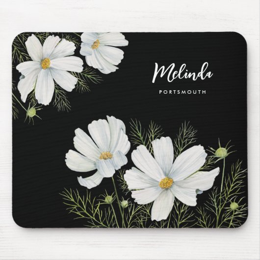 Blume Wasserfarbe Weißer Kosmos Botanische Malerei Mousepad (Vorne)