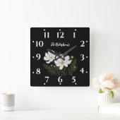 Blume Wasserfarbe Weißer Kosmos Botanische Malerei Quadratische Wanduhr (Zuhause)