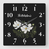 Blume Wasserfarbe Weißer Kosmos Botanische Malerei Quadratische Wanduhr (Vorderseite)