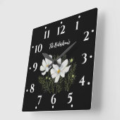 Blume Wasserfarbe Weißer Kosmos Botanische Malerei Quadratische Wanduhr (Winkel)