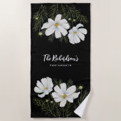 Blume Wasserfarbe Weißer Kosmos Botanische Malerei Strandtuch (Vorderseite)