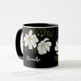 Blume Wasserfarbe Weißer Kosmos Botanische Malerei Tasse
