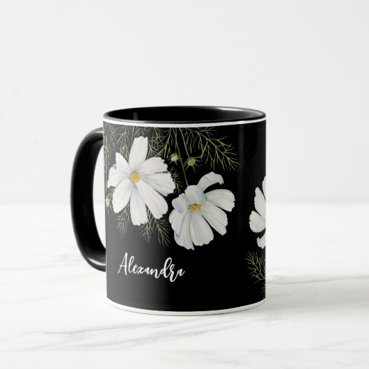 Blume Wasserfarbe Weißer Kosmos Botanische Malerei Tasse (Vorderseite Links)