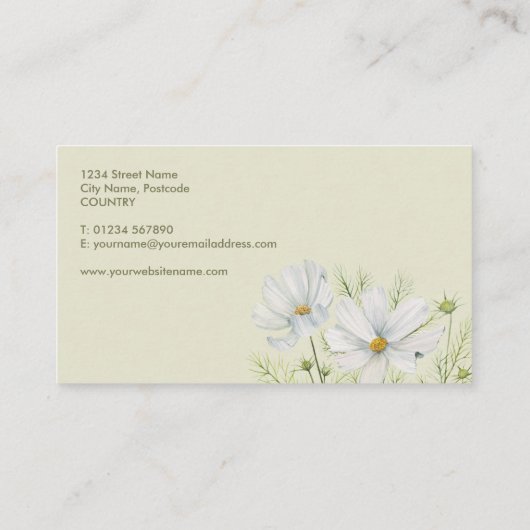 Blume Wasserfarbe Weißer Kosmos Botanische Malerei Visitenkarte (Rückseite)
