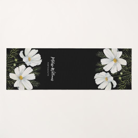 Blume Wasserfarbe Weißer Kosmos Botanische Malerei Yogamatte (Vorderseite (Horizontal))