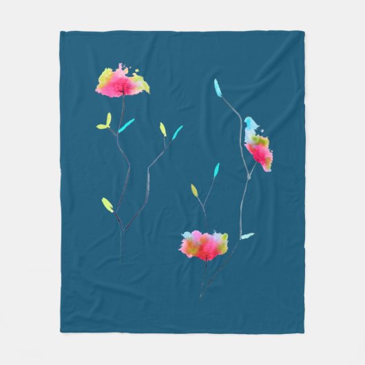 Blume Wasserfarben Blumenrosa Fleecedecke (Vorderseite)