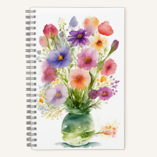 Blume Wasserfarben im Vase Spring Bouquet Notizblock