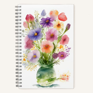 Blume Wasserfarben im Vase Spring Bouquet Notizblock