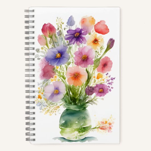 Blume Wasserfarben im Vase Spring Bouquet Notizblock (Vorderseite)