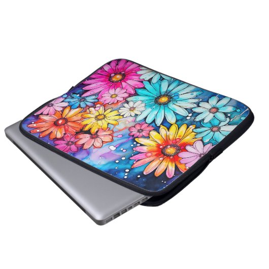Blume Wasserfarben Kunst, Dichtung und Musik Laptopschutzhülle (Vorne Knopf)