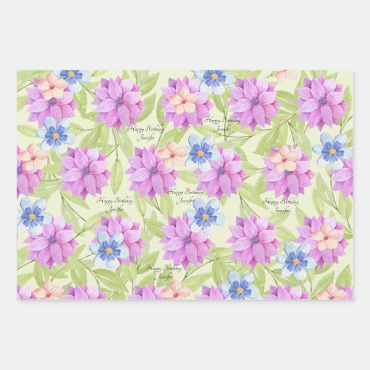 Blume Wasserfarben NAME Niedliche Sommerhäuser Geschenkpapier Set (Vorderseite)