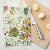 Blume Wasserfarbene Bienen Elegante Moderne Geschirrtuch (Viertel Falte)