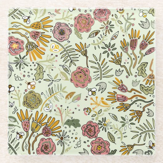 Blume Wasserfarbene Bienen Elegante Moderne Glasuntersetzer (Vorderseite)