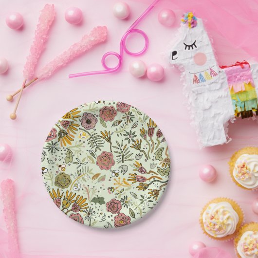 Blume Wasserfarbene Bienen Elegante Moderne Pappteller (Party)