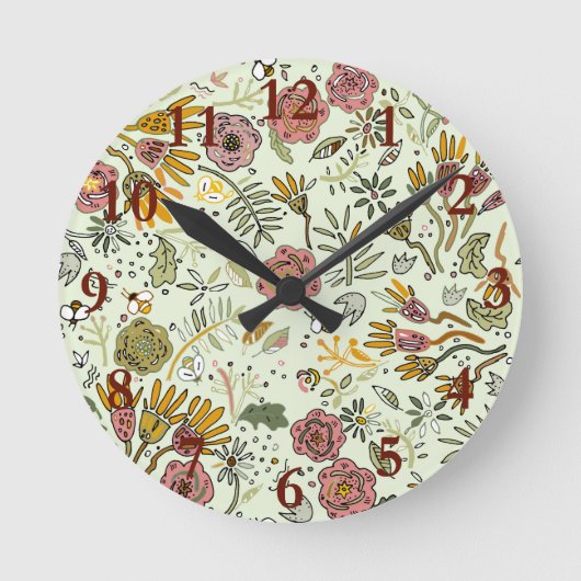 Blume Wasserfarbene Bienen Elegante Moderne Runde Wanduhr (Vorderseite)