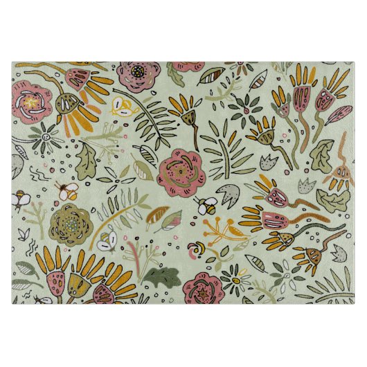 Blume Wasserfarbene Bienen Elegante Moderne Schneidebrett (Vorderseite)