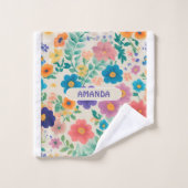 Blume Wasserfarbiges Personalisiertes Muster Badhandtuch Set (Waschlappen)