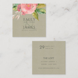 Blume WASSERFARBPINK GREEN FOLIAGE WEDD Quadratische Visitenkarte
