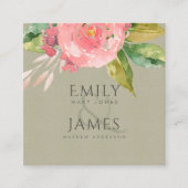 Blume WASSERFARBPINK GREEN FOLIAGE WEDD Quadratische Visitenkarte (Vorderseite)