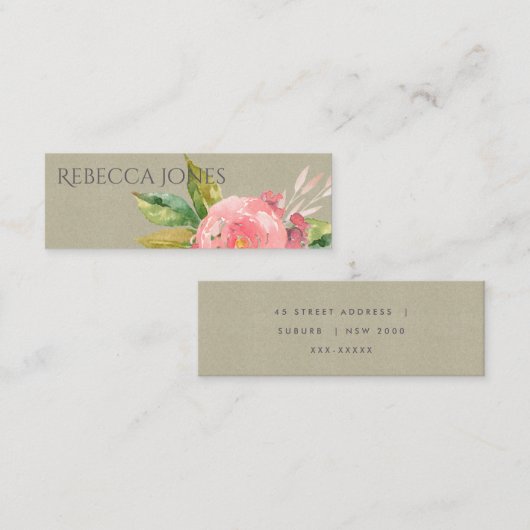 Blume WASSERFARBPINK GRÜNE FOLIAGE-ADRESSE Mini Visitenkarte (Vorne/Hinten)