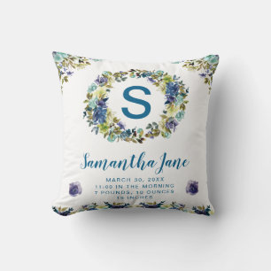 Blume Watercolor Blue & Cream Summer Wreath Baby Kissen