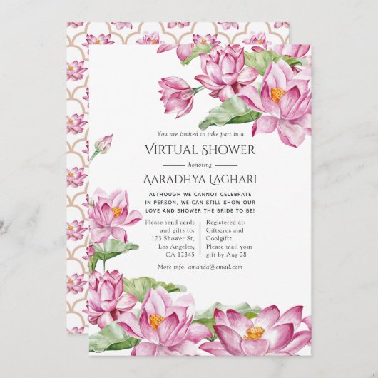 Blume Watercolor Lotus Indian Virtual Dusche Einladung (Vorne/Hinten)