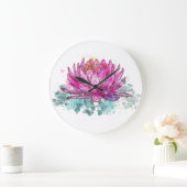Blume Watercolor Pink Lotus Große Wanduhr (Zuhause)