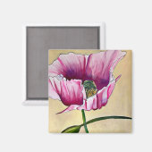 Blume Watercolor Pink Poppe Magnet (Vorderseite/Rückseite)