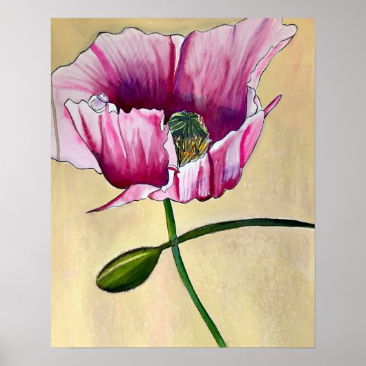 Blume Watercolor Pink Poppe Poster (Vorne)