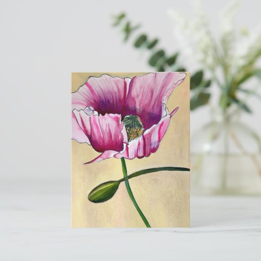 Blume Watercolor Pink Poppe Postkarte (Stehend Vorderseite)