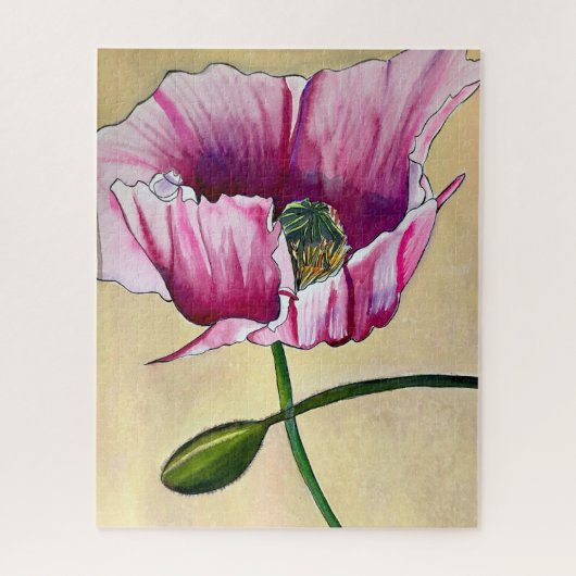 Blume Watercolor Pink Poppe Puzzle (Vertikal)