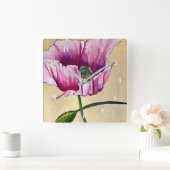 Blume Watercolor Pink Poppe Quadratische Wanduhr (Zuhause)